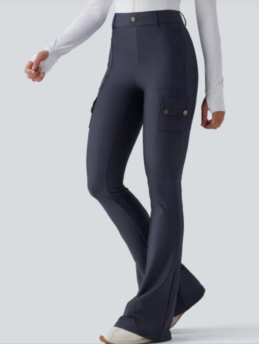 Halara High Waist Stretch Cargo Flare Pants in Dark Navy